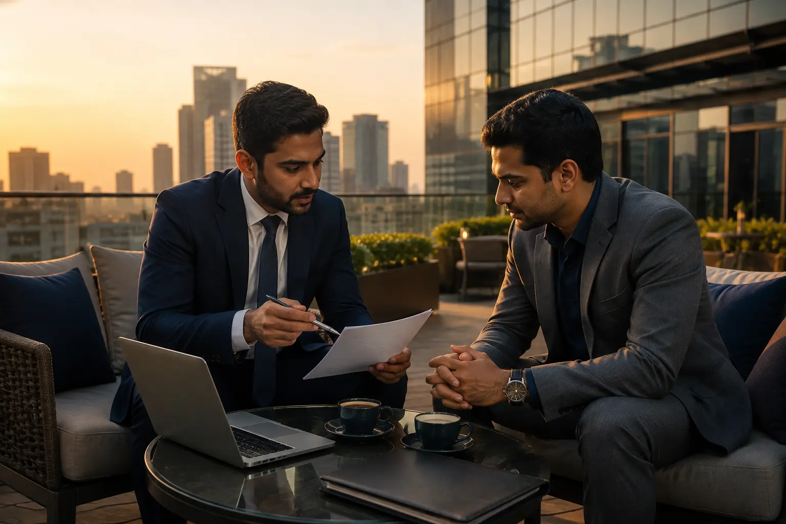 Corporate professional discussing loan settlement options, representing a loan settlement company in Gurugram