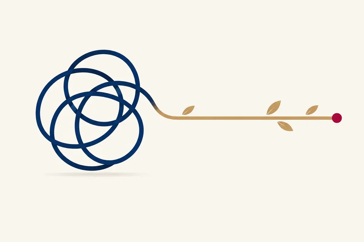 Borrowing to repay: abstract illustration of a looping path that breaks open into a straight line leading forward